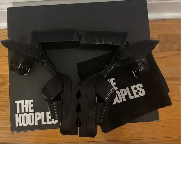 The Kooples NIB Lizard Effect Leather Heel SandalsBlack FR 37/ US‎ 6 MSRP $435 - Picture 4 of 9